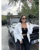 Beyaz Fermuarlı Oversize Hırka