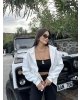 Beyaz Fermuarlı Oversize Hırka
