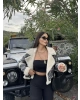 Krem Kürklü Crop Mont