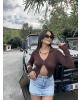 Kahverengi Düğme Detay Triko Bluz
