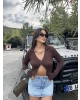 Kahverengi Düğme Detay Triko Bluz