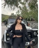Siyah Kürk Detay Oversize Kaban