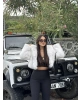 Beyaz Kapüşonlu Crop Kürk