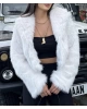 Beyaz Kapüşonlu Crop Kürk