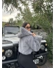 Gri Kapüşonlu Crop Kürk