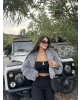 Gri Kapüşonlu Crop Kürk