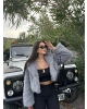 Gri Kapüşonlu Crop Kürk