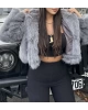 Gri Kapüşonlu Crop Kürk
