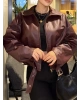 Bordo Kemer Detay Oversize Deri Ceket