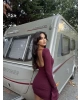 Bordo Sırt Detay Simli Elbise