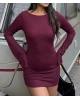 Bordo Sırt Detay Simli Elbise