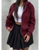 Bordo Fermuarlı Oversize Hırka