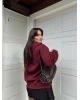 Bordo Fermuarlı Oversize Hırka
