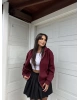 Bordo Fermuarlı Oversize Hırka