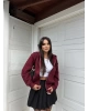 Bordo Fermuarlı Oversize Hırka