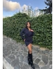 Lacivert Çizgili Gömlek Elbise