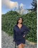 Lacivert Çizgili Gömlek Elbise