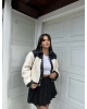 Peluş Deri Detay Mont