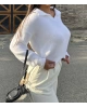 Beyaz Polo Yaka Yumoş Kazak
