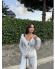 Beyaz Ön Bağlamalı Dantel Bluz