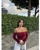 Bordo Madonna Yaka Büzgülü Crop
