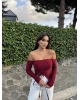 Bordo Madonna Yaka Büzgülü Crop