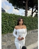 Beyaz Madonnna Yaka Büzgülü Crop