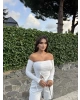 Beyaz Madonnna Yaka Büzgülü Crop