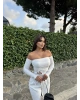 Beyaz Madonnna Yaka Büzgülü Crop