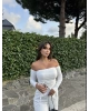 Beyaz Madonnna Yaka Büzgülü Crop