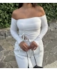 Beyaz Madonnna Yaka Büzgülü Crop