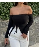 Siyah Madonna Yaka Büzgülü Crop