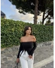 Siyah Madonna Yaka Büzgülü Crop