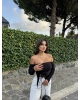 Siyah Madonna Yaka Büzgülü Crop