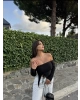 Siyah Madonna Yaka Büzgülü Crop