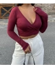 Bordo Kruvaze Yaka Basic Crop