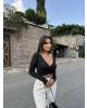 Siyah Kruvaze Yaka Basic Crop