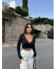 Siyah Kruvaze Yaka Basic Crop
