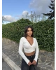 Beyaz Kruvaze Yaka Basic Crop