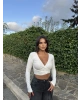 Beyaz Kruvaze Yaka Basic Crop