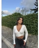 Beyaz Kruvaze Yaka Basic Crop