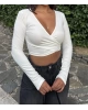 Beyaz Kruvaze Yaka Basic Crop