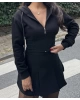Siyah Korse Detay Crop Hırka