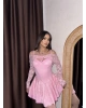 Pembe Dantel Detay Şortlu Elbise