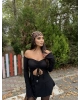 Siyah Madonna Büzgülü Crop