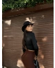 Siyah Balenli Yarım Balıkçı Yaka Crop