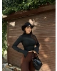 Siyah Balenli Yarım Balıkçı Yaka Crop