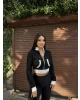 Siyah Tasarım Fermuarlı Crop Hırka