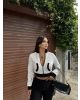 Beyaz Tasarım Fermuarlı Crop Hırka