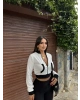 Beyaz Tasarım Fermuarlı Crop Hırka